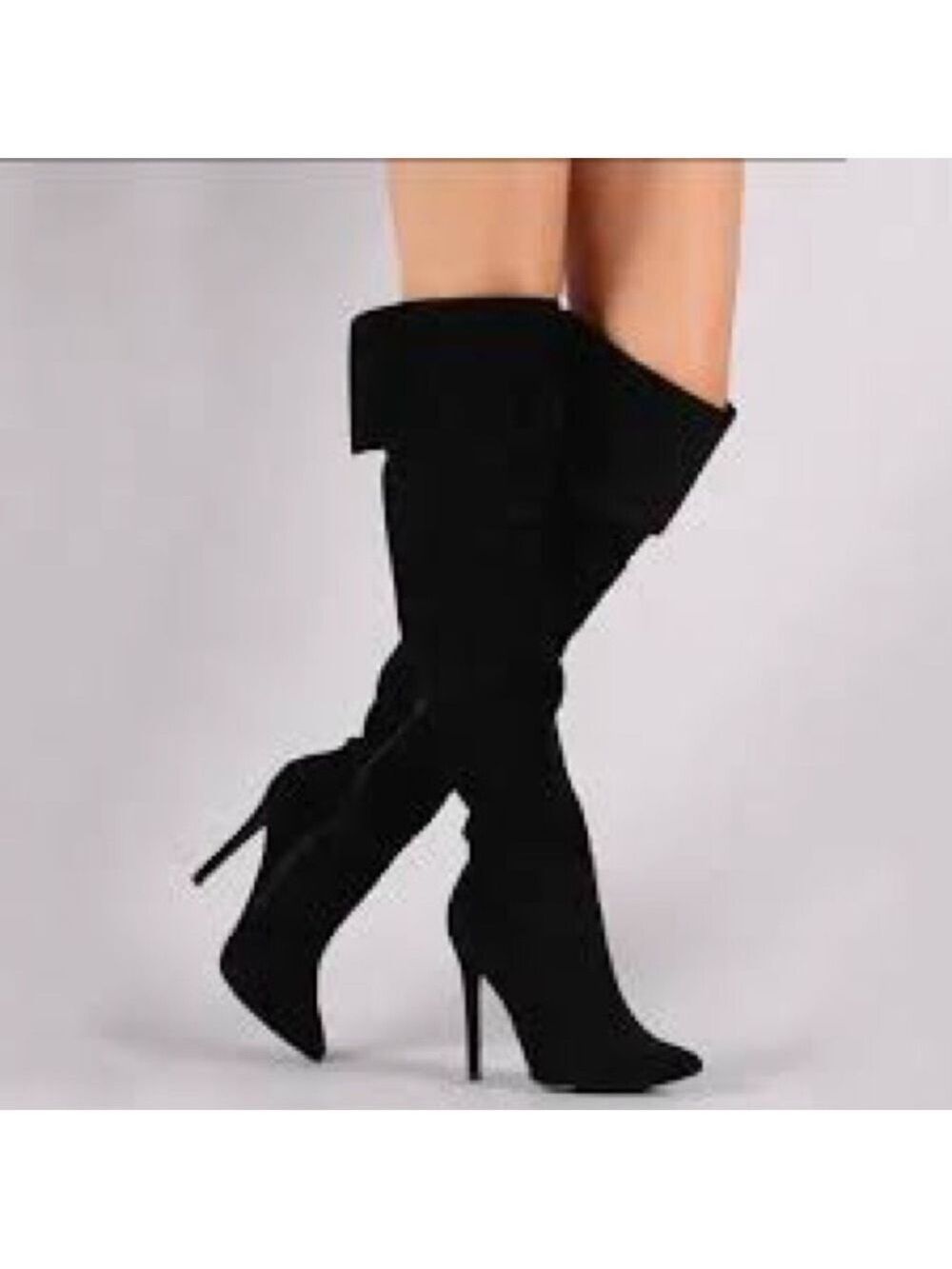 Women’s Wild Diva Black Suede Over Knee Boots Size 6 US!